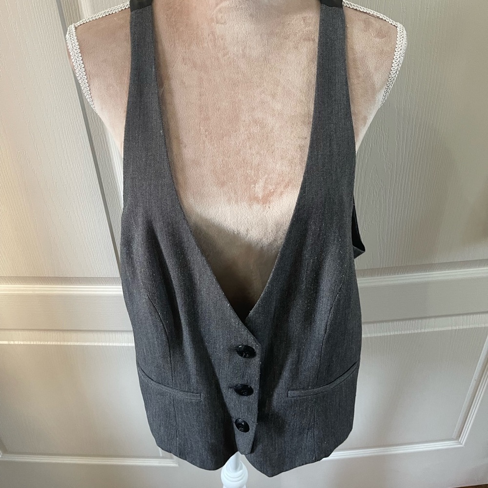 Charcoal Gray Button-Front Waistcoat Vest – Deep V Cut – Size XL